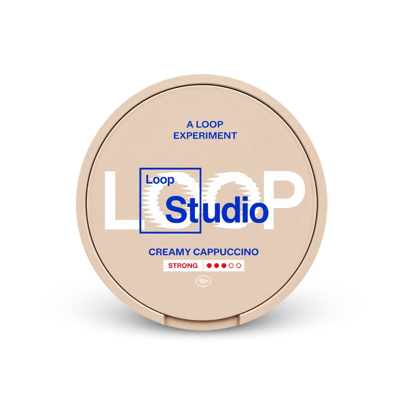 Loop Creamy Cappuccino Strong – nikotīna maisiņu bundža