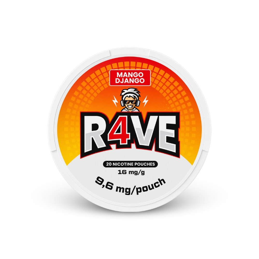 RAVE Mango Django 16MG – nikotīna maisiņu kārbā