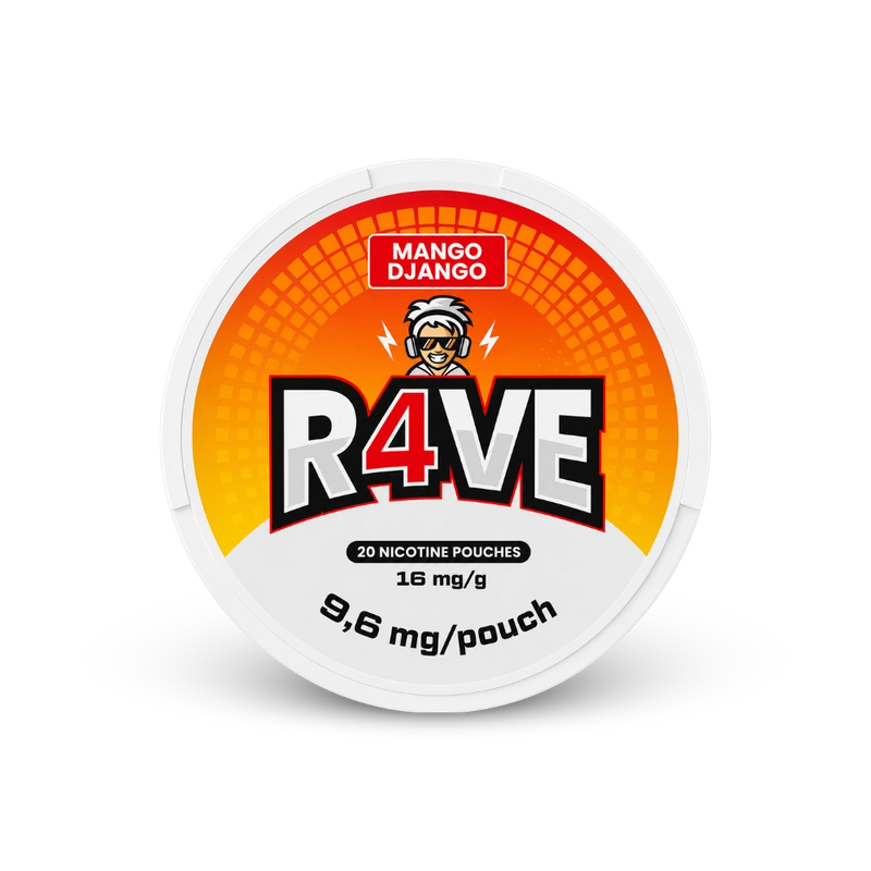 RAVE Mango Django 16MG – nikotīna maisiņu kārbā