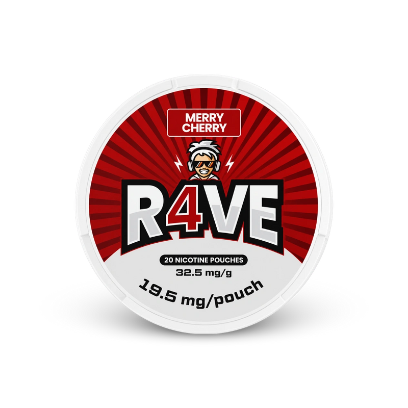 RAVE Merry Cherry 32.5mg – nikotīna maisiņu bundža