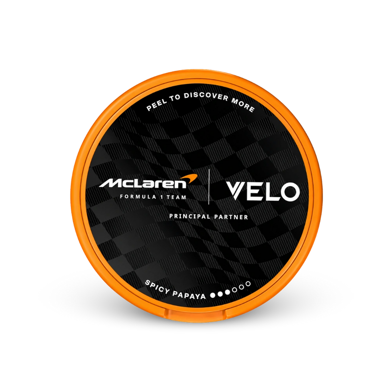 VELO McLaren Spicy Papaya Slim – nikotīna maisiņu kārbica