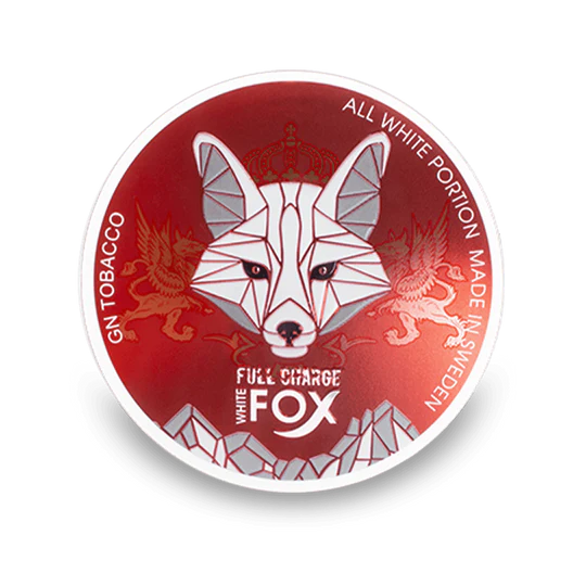 White Fox Full Charge nikoīna spilventiņi Dose ar lapsa dizainu, piparmētra aromāts, spēcīga stiprums, All White formāts