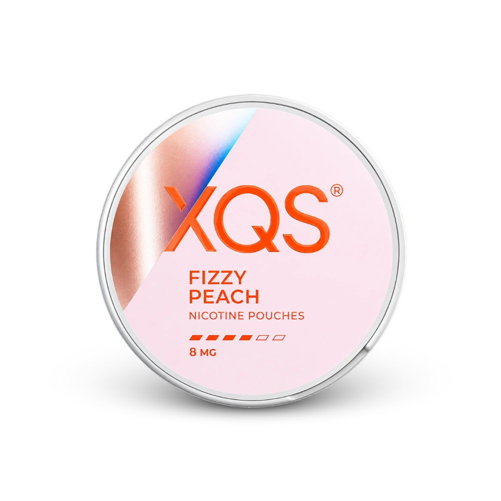XQS Fizzy Peach Slim Strong – nikotīna maisiņu skārds
