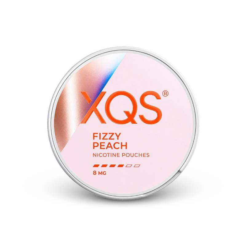 XQS Fizzy Peach Slim Strong – nikotīna maisiņu skārds