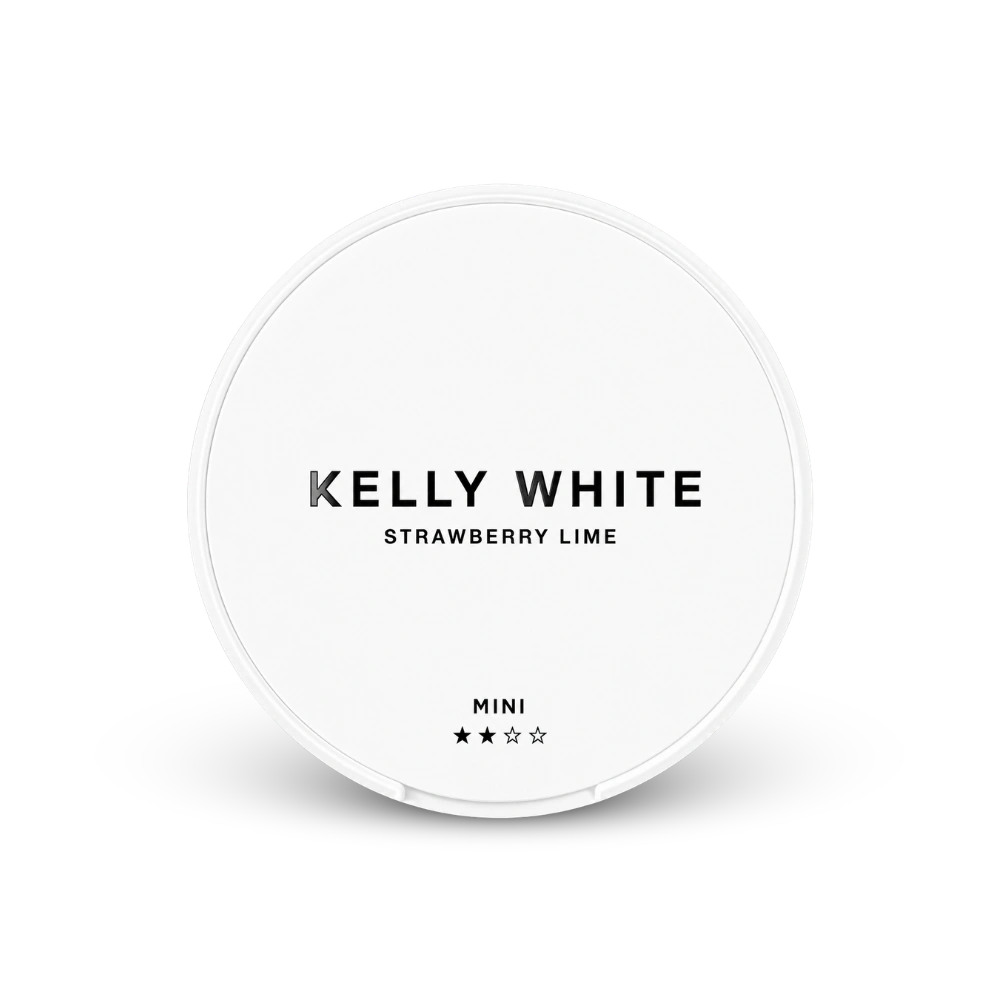 Kelly White Mini Strawberry Lime – nikotīna maisiņu skārda