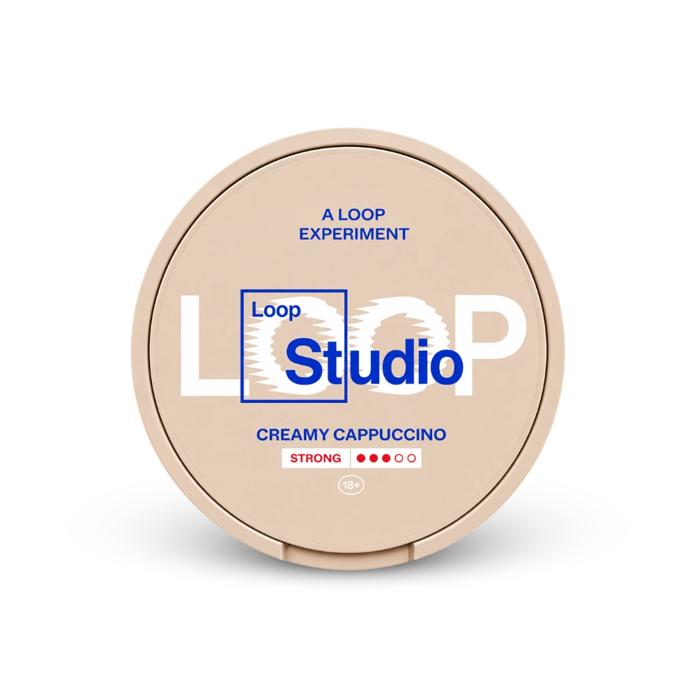 Loop Creamy Cappuccino Strong – nikotīna maisiņu bundža