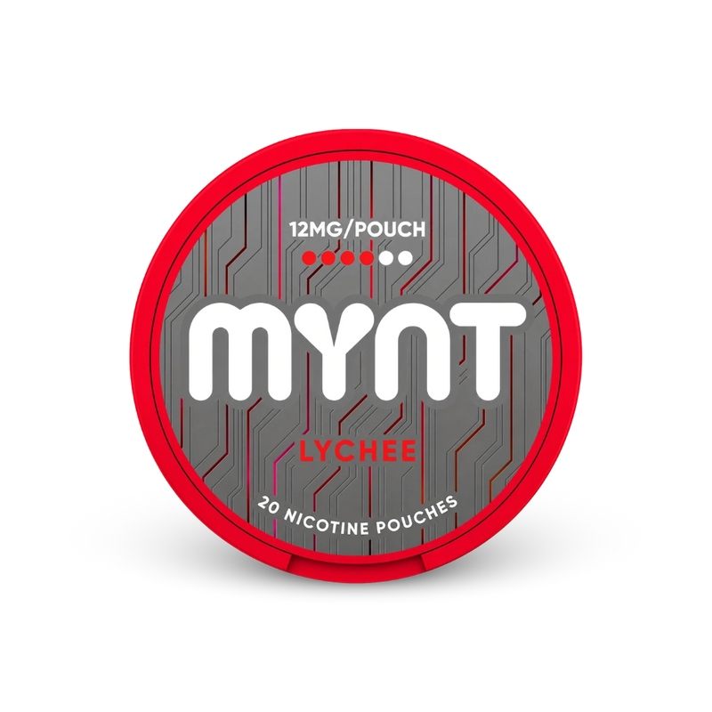 MYNT Lychee Medium – nikoīna maisiņu skārda