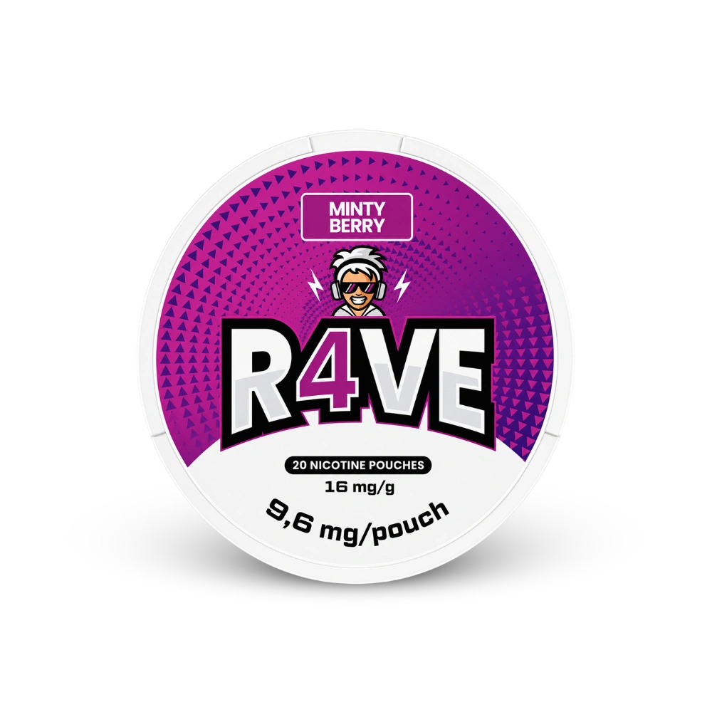 RAVE Minty Berry 16mg – nikotīna maisiņu skatolā