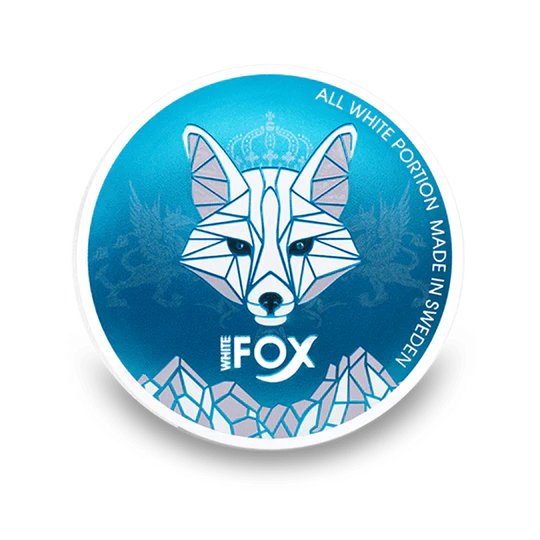 White Fox All White Portion Slim nikotīna maisiņi zilā iepakojumā ar lapses logo